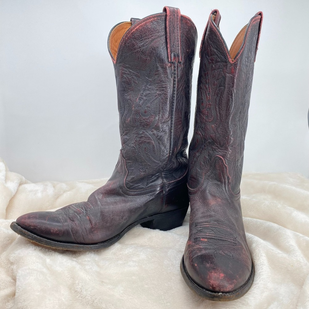 Nocona Black Cherry Leather Western Cowboy Boot NB2006 Mens 10 EE Wide Mexico